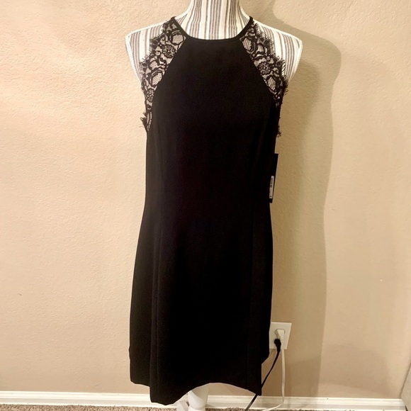 NWT Marc New York Dress Sz 10 Black Sleeveless Lace Trim Mini Andrew Marc - Picture 1 of 14